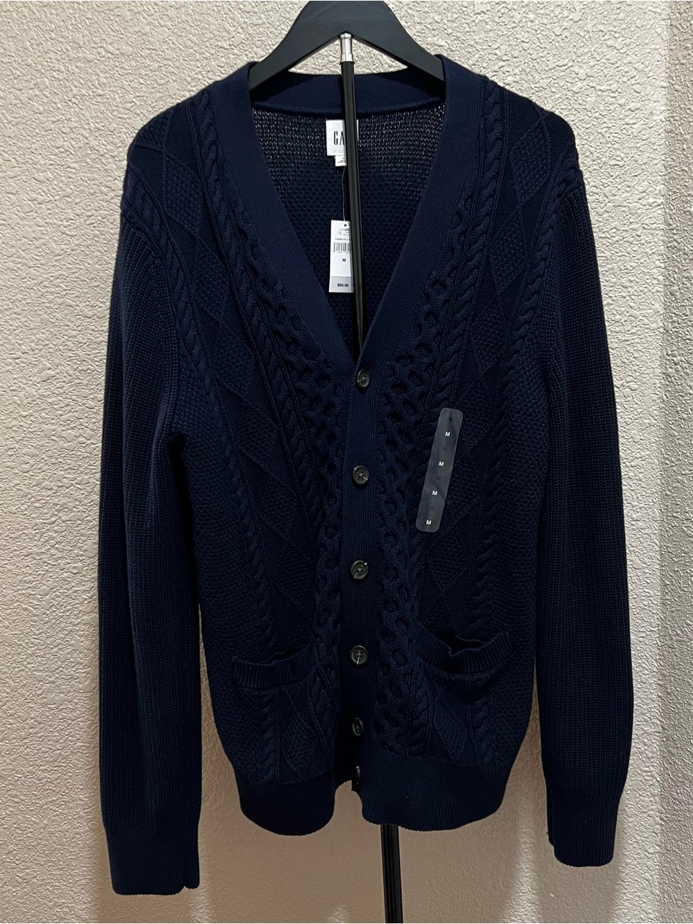 GAP Men's Dark Navy Cable Knit Button-Up Cardigan
